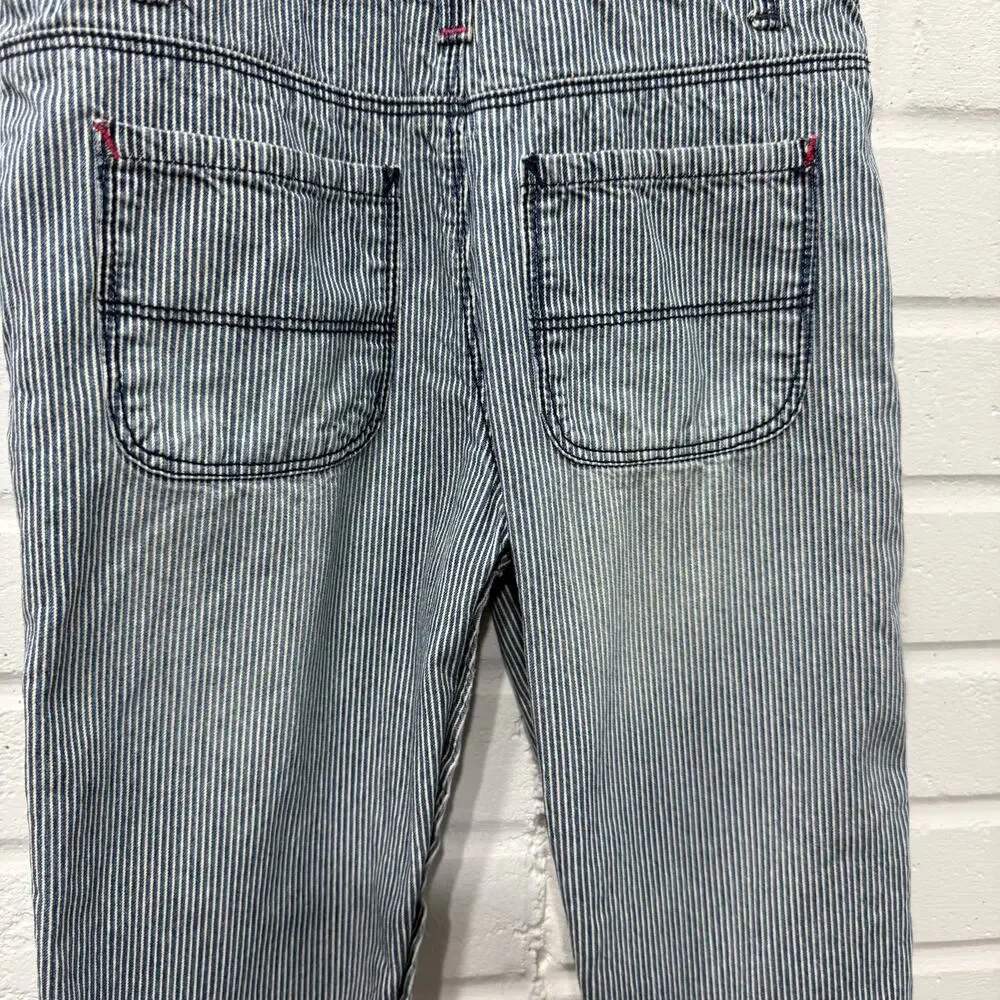 OshKosh BGosh Hickory Stripe Denim Bib Overalls Blue Pink Girls‎ 24 Mos Railroad